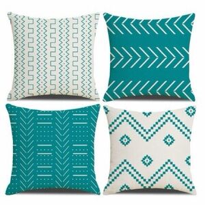 Turquoise Geometric Throw Pillow CASES Set - 4 Pack